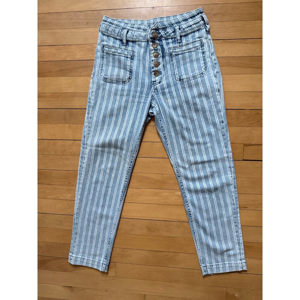 Anthropologie Pilcro Pinstripe 80'S High Rise Slim Straight Jeans - 27